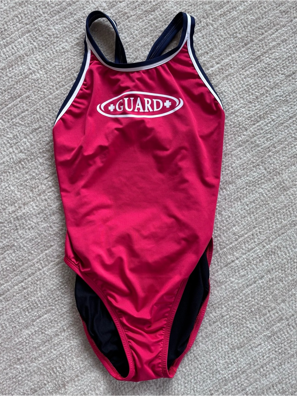 Lifeguard Rise Aquatics Red One-Piece Swimsuit with Navy Trim